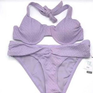 Womens NWT 3X 2 piece swimsuit set Lavender Purple halter bikini